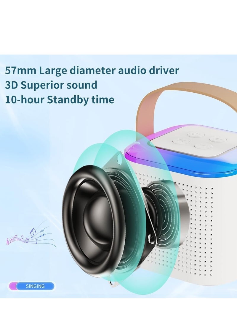 Gulf Trend Portable Karaoke Machine with 2 Wireless Microphones | Mini Bluetooth Speaker with LED Lights | Wireless Karaoke System for Kids & Adults | Supports TF Card, AUX Input, USB Playback | Home, Outdoor, Birthday Party Entertainment – White - Image 3