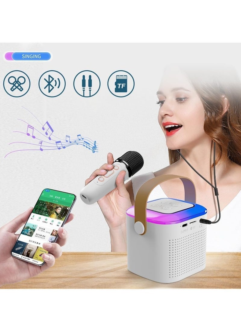 Gulf Trend Portable Karaoke Machine with 2 Wireless Microphones | Mini Bluetooth Speaker with LED Lights | Wireless Karaoke System for Kids & Adults | Supports TF Card, AUX Input, USB Playback | Home, Outdoor, Birthday Party Entertainment – White - Image 5