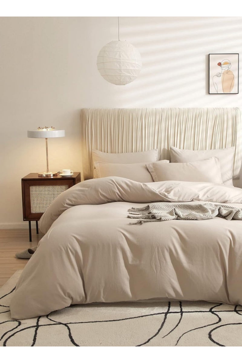 LUNA Home Washable Cotton 6 Pieces King Size Duvet Cover Plain Design, Plain Beige Color 220x240cm. - Image 1
