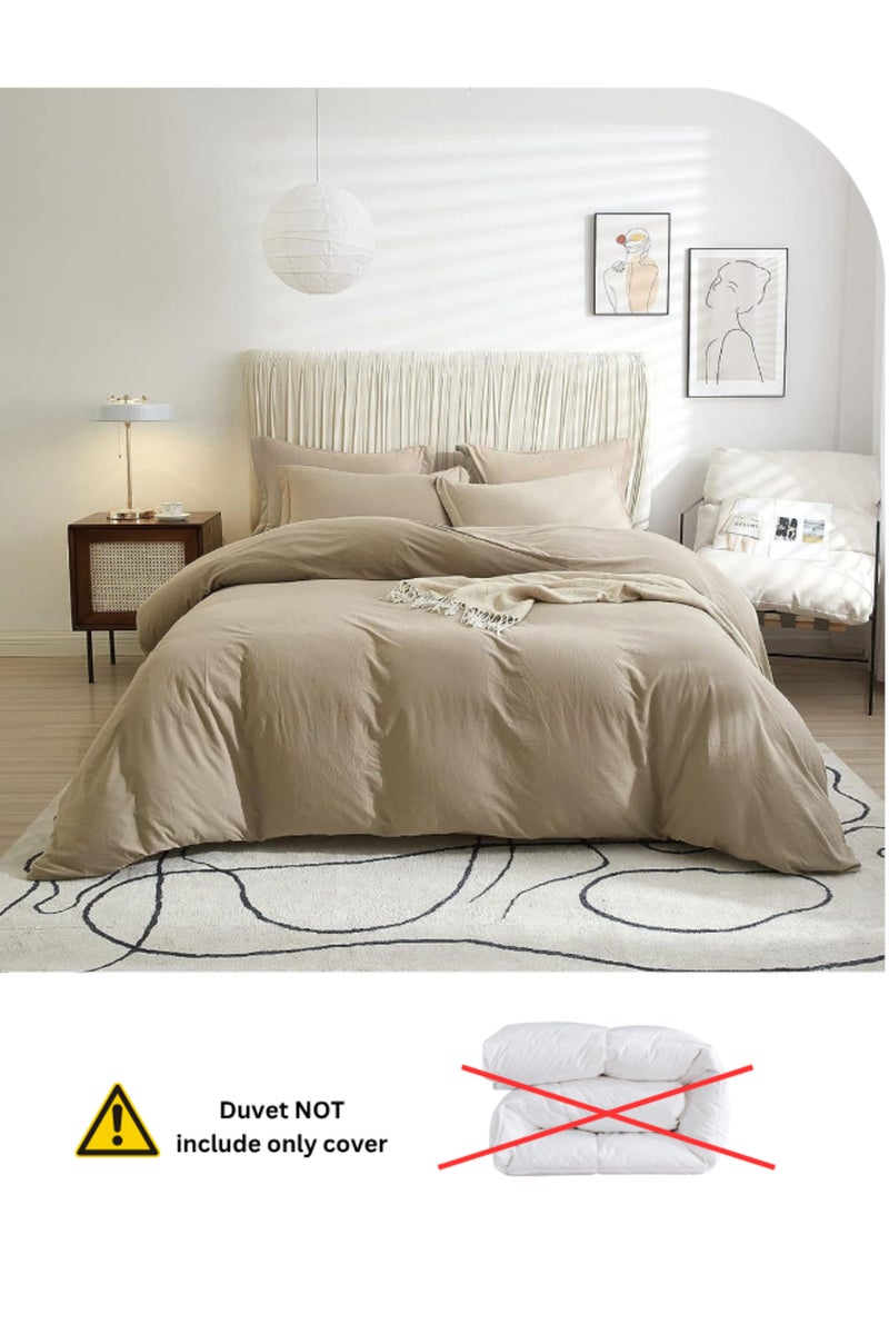 LUNA Home Washable Cotton 6 Pieces King Size Duvet Cover Plain Design, Plain Beige Color 220x240cm. - Image 5