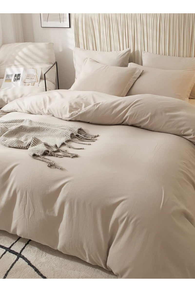 LUNA Home Washable Cotton 6 Pieces King Size Duvet Cover Plain Design, Plain Beige Color 220x240cm. - Image 3