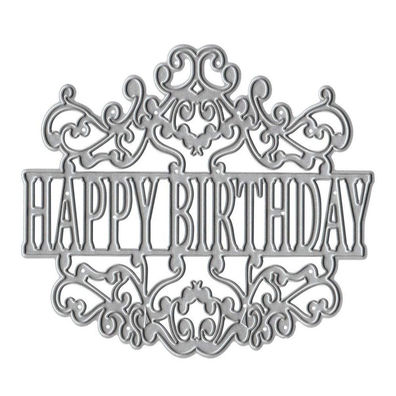 Metal Happy Birthday Letter Cutting Dies Symmetry Lace Frame Die Cuts for Card Making Stencil Embossing Tool Scrapbooking DIY Etched Craft Dies