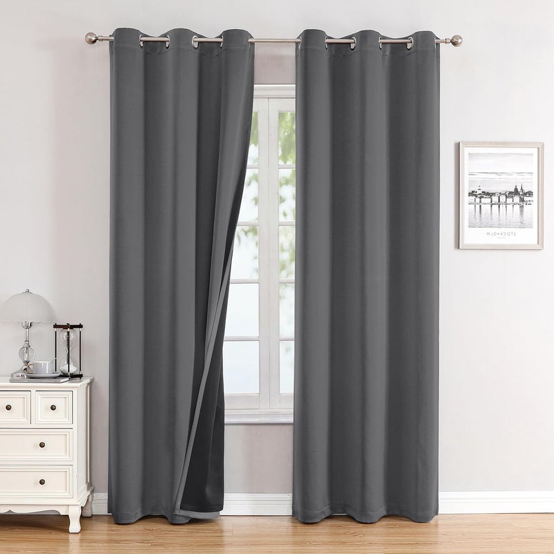 ChrisDowa 100% Blackout Curtains 78 inch Long for Bedroom with Black Liner  2 Thick Layers Total Blackout Thermal Insulated Grommet Window Curtains 2 Panels Set (Grey  42 x 78 Inch) - Image 1