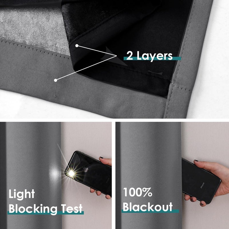 ChrisDowa 100% Blackout Curtains 78 inch Long for Bedroom with Black Liner  2 Thick Layers Total Blackout Thermal Insulated Grommet Window Curtains 2 Panels Set (Grey  42 x 78 Inch) - Image 4
