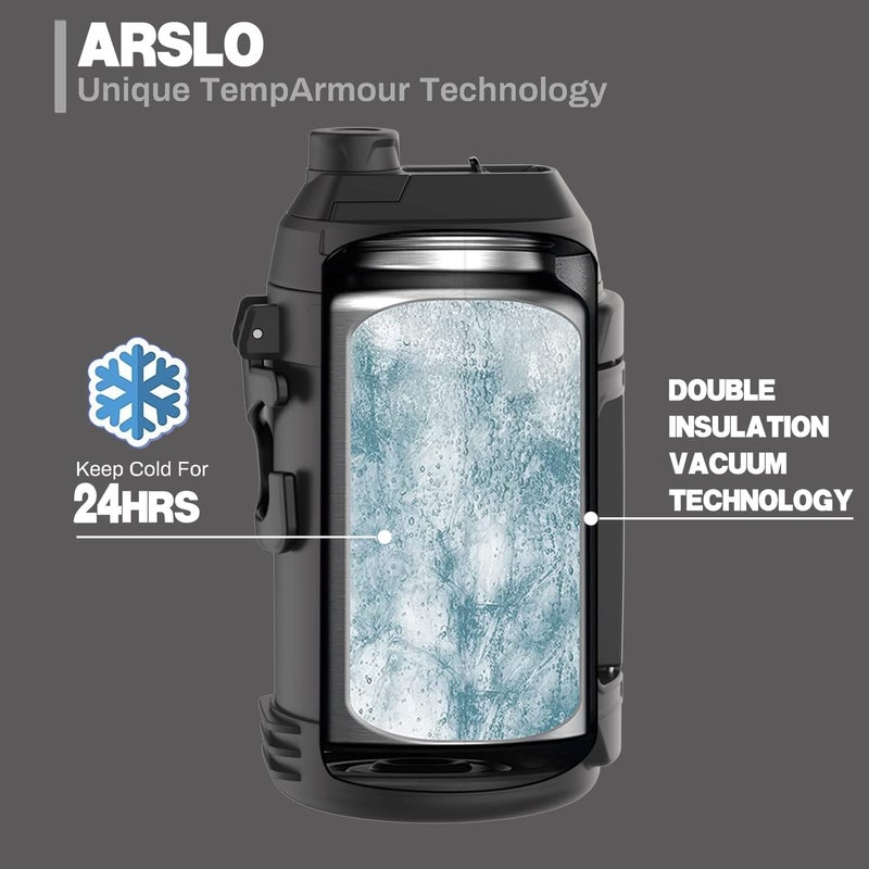Arslo Sports Water Jug - Gallon Water Bottle - Large Insulated Stainless Steel Bottle for Gym, Workouts, Basketball, Football, Soccer - Keep Water Cold for Up To 24 Hours - 108 Ounce (Black) - Image 2