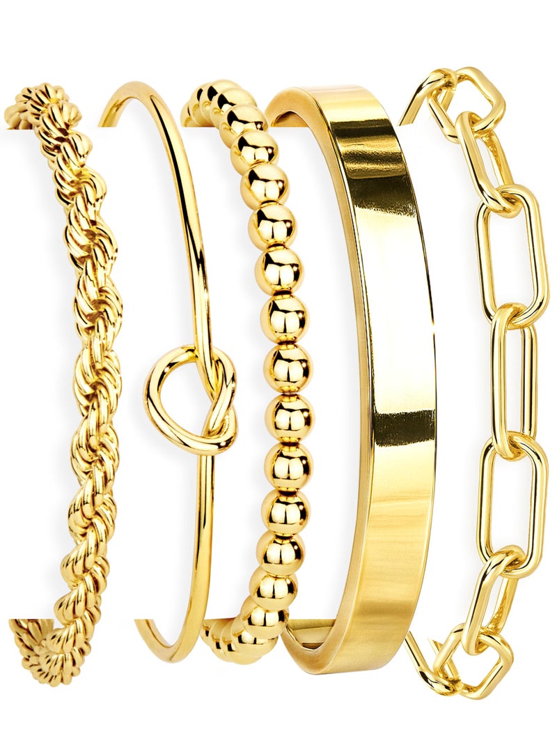 Gokeey Gold Cuff Bracelets for Women Trendy Waterproof, 14K Gold Plated Chunky Gold Bangles Beaded Bracelet for Women Fashion Accessories, Stackable Rope Forever Love Knot Infinity Paperclip Cuban Twist Bracelets Stack Set Bold Vintage Statement Jewelry - Image 1
