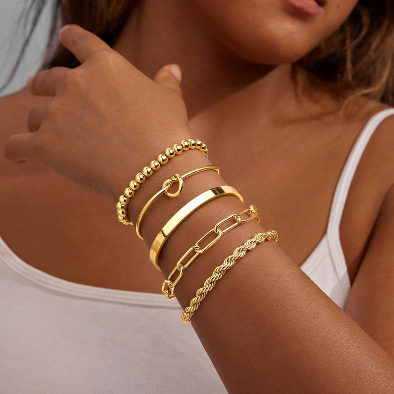 Gokeey Gold Cuff Bracelets for Women Trendy Waterproof, 14K Gold Plated Chunky Gold Bangles Beaded Bracelet for Women Fashion Accessories, Stackable Rope Forever Love Knot Infinity Paperclip Cuban Twist Bracelets Stack Set Bold Vintage Statement Jewelry - Image 2