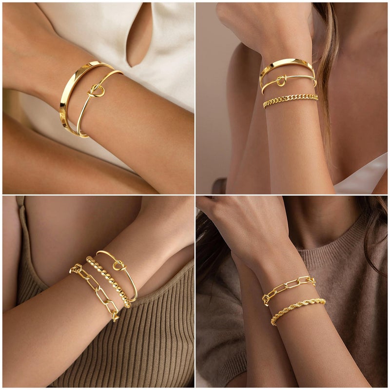 Gokeey Gold Cuff Bracelets for Women Trendy Waterproof, 14K Gold Plated Chunky Gold Bangles Beaded Bracelet for Women Fashion Accessories, Stackable Rope Forever Love Knot Infinity Paperclip Cuban Twist Bracelets Stack Set Bold Vintage Statement Jewelry - Image 4