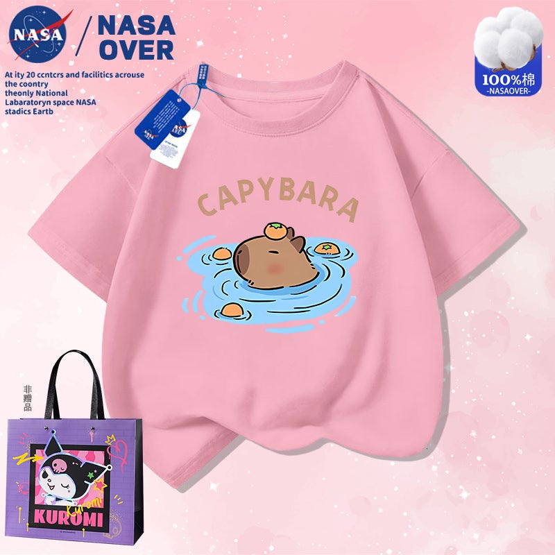 Nasa Co-Brand Kapibala Super Cute Summer Cotton T Short-Sleeved Men'S And Women'S Middle And Big Children'S New Cartoon T-Shirt Half-Sleeved - Image 1