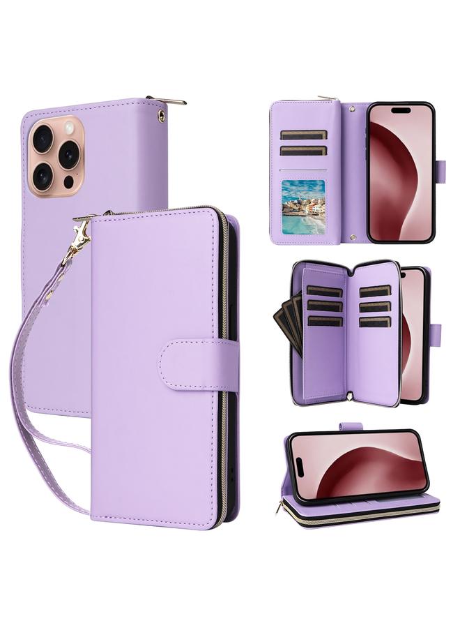 S-TOP Case For iPhone 16 Pro Max Nine-card Slots Zipper Wallet Bag Leather Phone Case - Image 1