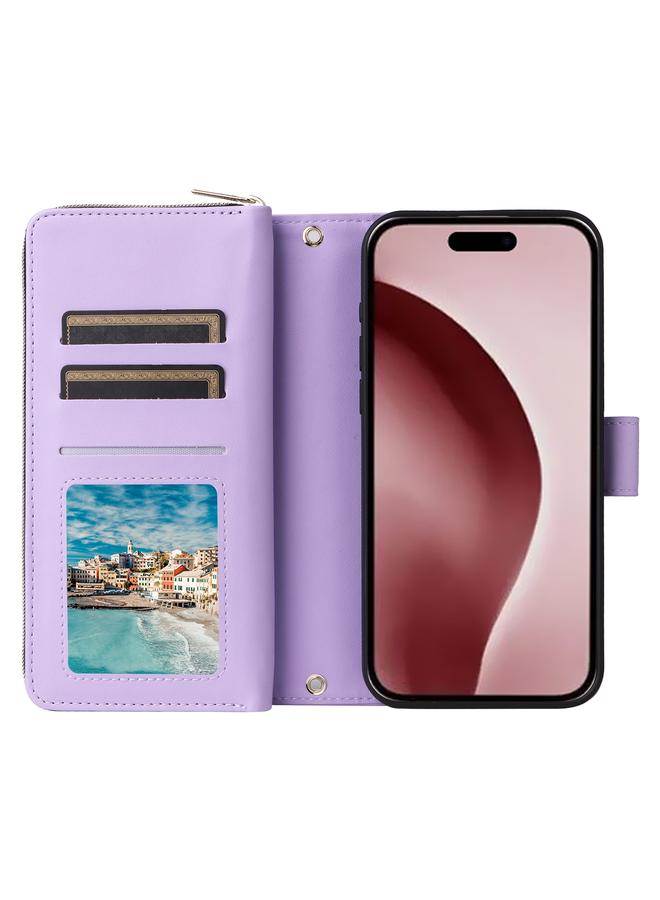 S-TOP Case For iPhone 16 Pro Max Nine-card Slots Zipper Wallet Bag Leather Phone Case - Image 4