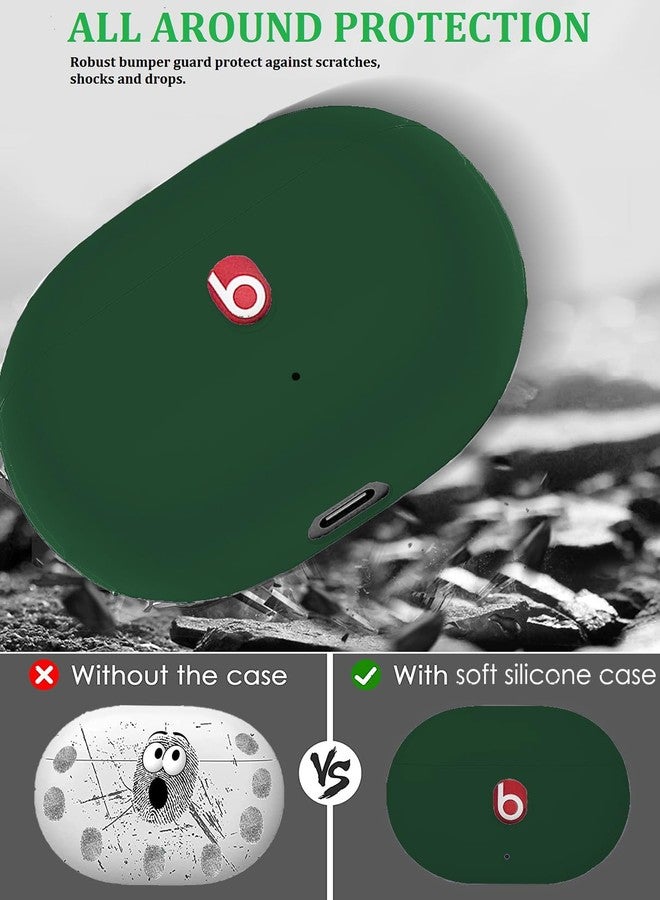 Olytop for Beats Studio Buds/Buds + Case with Cleaner kit 2021/2023, Soft Silicone Case New Beat Studio Buds Plus Cover Protective Skin with Keychain for Beat Studio Earbuds, Blackish Green - Image 3