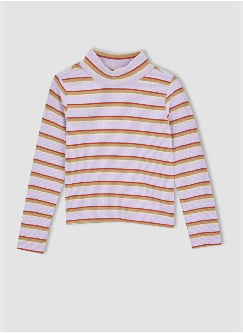 DeFacto Half Turtleneck Long Sleeve Striped Crop T-Shirt