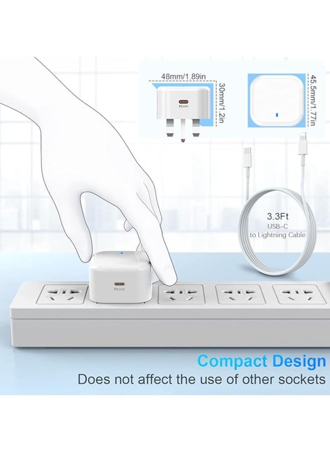 Generic - 20W USB-C Power Adapter & Lightning Cable [Apple MFi Certified] Lightning Cable 3.3FT/1M and 20W IPhone Charger Plug Compatible with iPhone 12/SE/11/Xs/Max/XR/X/8/8 Plus - Image 1