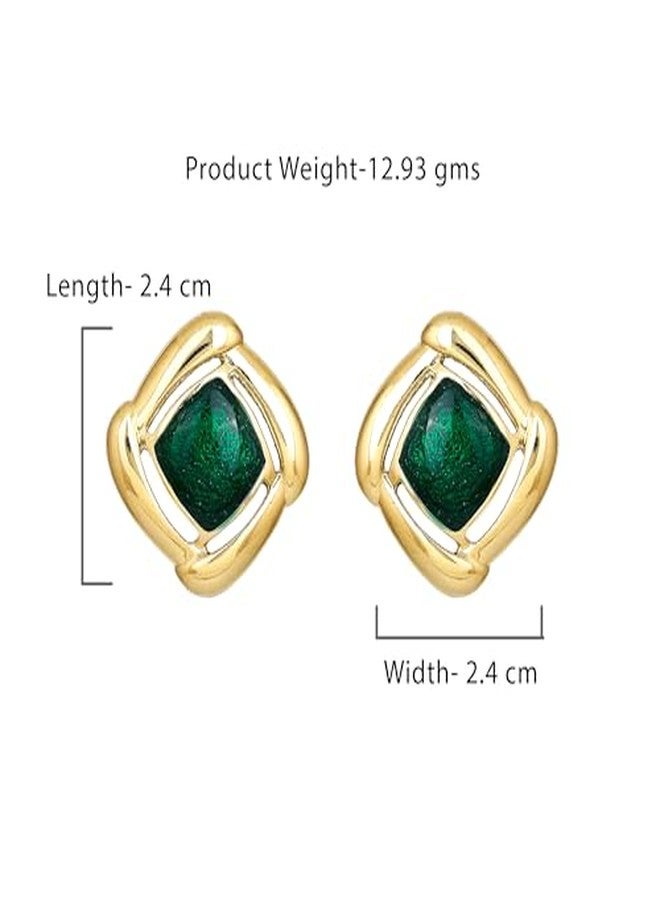 Estele Fashion Jewellery For Women Gold Plated Beautiful Stud Earrings with Green Enamel for Girls and Women -671/734 ER - Image 5
