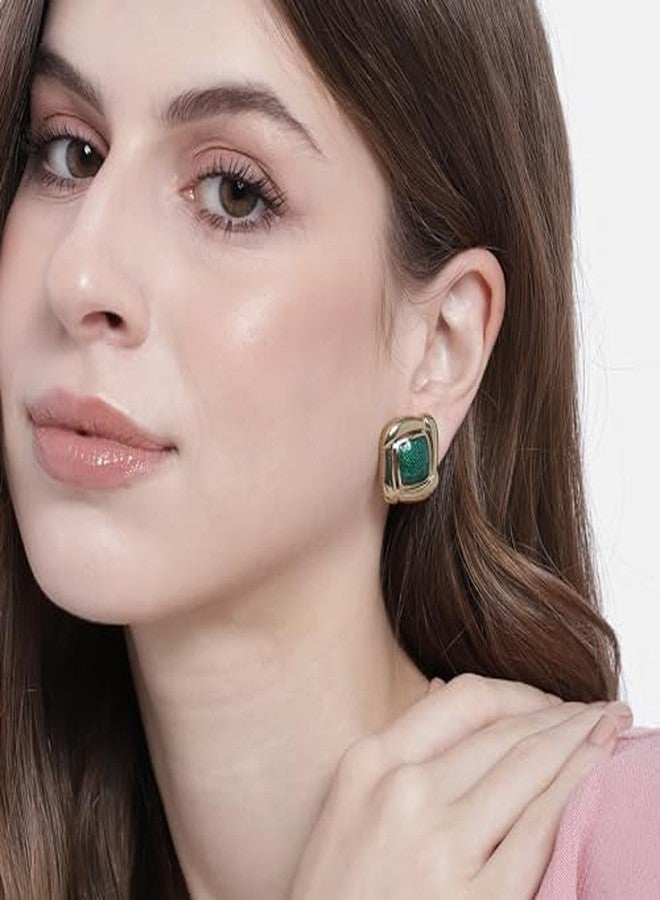 Estele Fashion Jewellery For Women Gold Plated Beautiful Stud Earrings with Green Enamel for Girls and Women -671/734 ER - Image 3