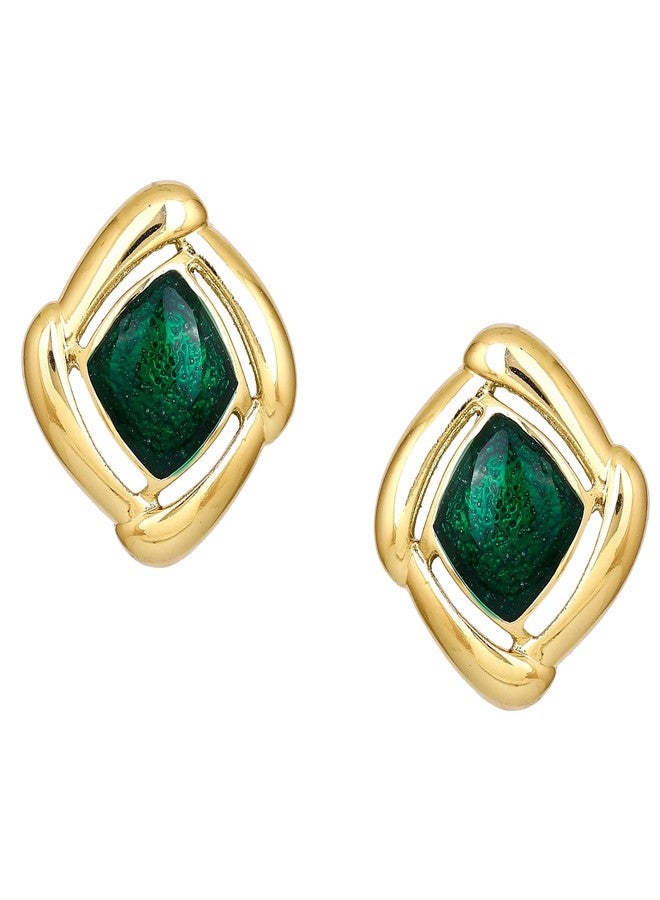 Estele Fashion Jewellery For Women Gold Plated Beautiful Stud Earrings with Green Enamel for Girls and Women -671/734 ER - Image 2