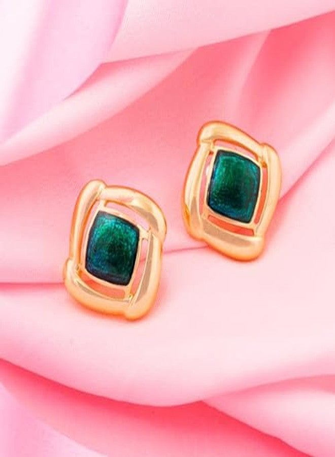 Estele Fashion Jewellery For Women Gold Plated Beautiful Stud Earrings with Green Enamel for Girls and Women -671/734 ER - Image 4