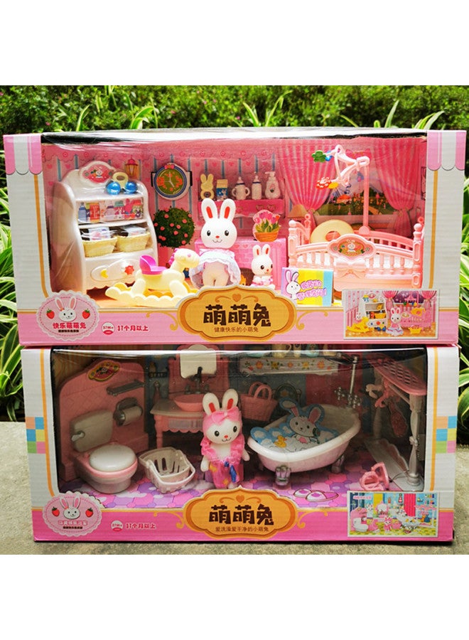 Princess Play House Toy Cartoon Pink Rabbit Bunny Bathroom Living Room Paradise Baby Girl Year Gift-Specifications:Happy Cute Rabbit - Image 2