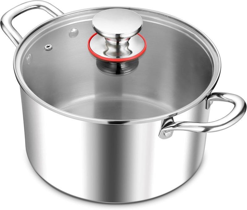 E-far 5 Quart Stock Pot with Lid, 18/10 Tri-ply Stainless Steel Stockpot for Induction Ceramic Gas Stoves, Heavy Duty Cooking Pot for Pasta Soup Stewing Simmering, Oven and Dishwasher Safe - Image 1