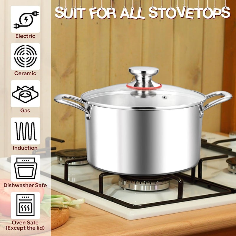 E-far 5 Quart Stock Pot with Lid, 18/10 Tri-ply Stainless Steel Stockpot for Induction Ceramic Gas Stoves, Heavy Duty Cooking Pot for Pasta Soup Stewing Simmering, Oven and Dishwasher Safe - Image 4