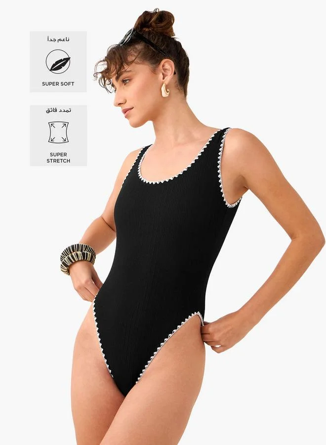 Splash FAV Crochet Trim Swimsuit with Scoop Neck