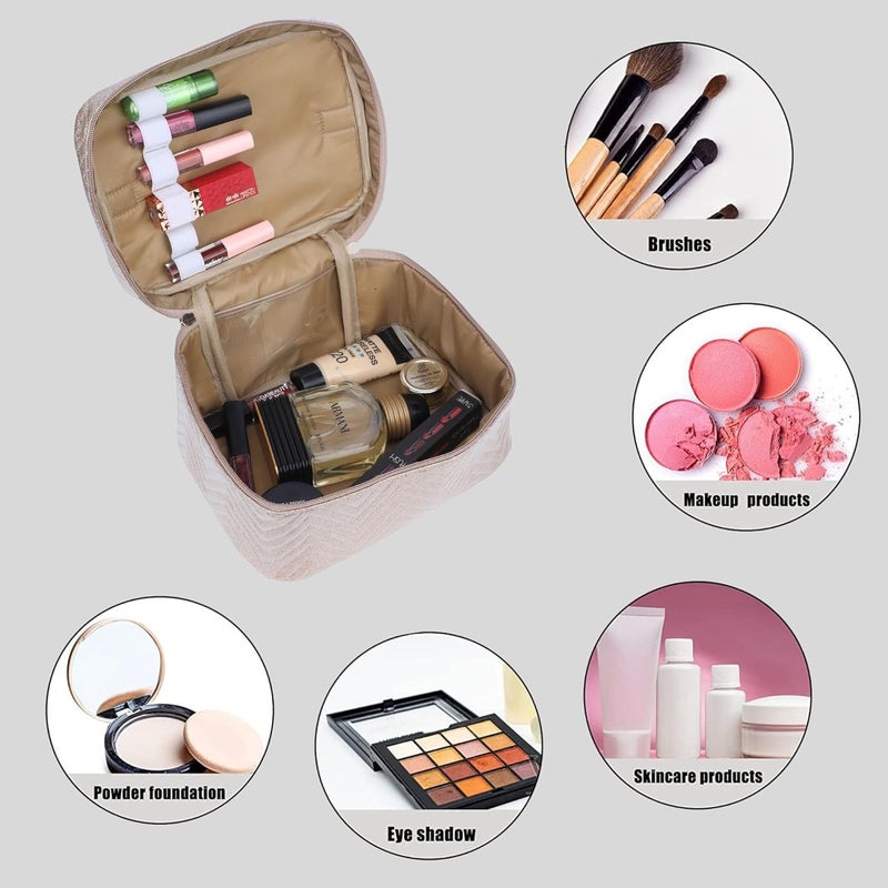 FADAK Glitter Makeup Organizer Bag with Detachable Pouch 25 x 14 x 14 cm Pink - Image 4