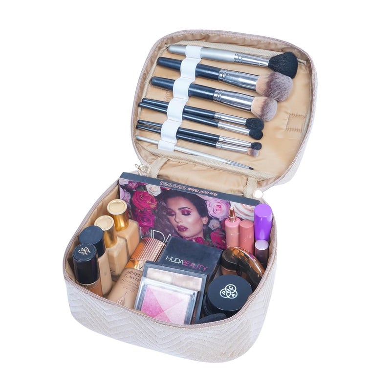 FADAK Glitter Makeup Organizer Bag with Detachable Pouch 25 x 14 x 14 cm Pink - Image 2