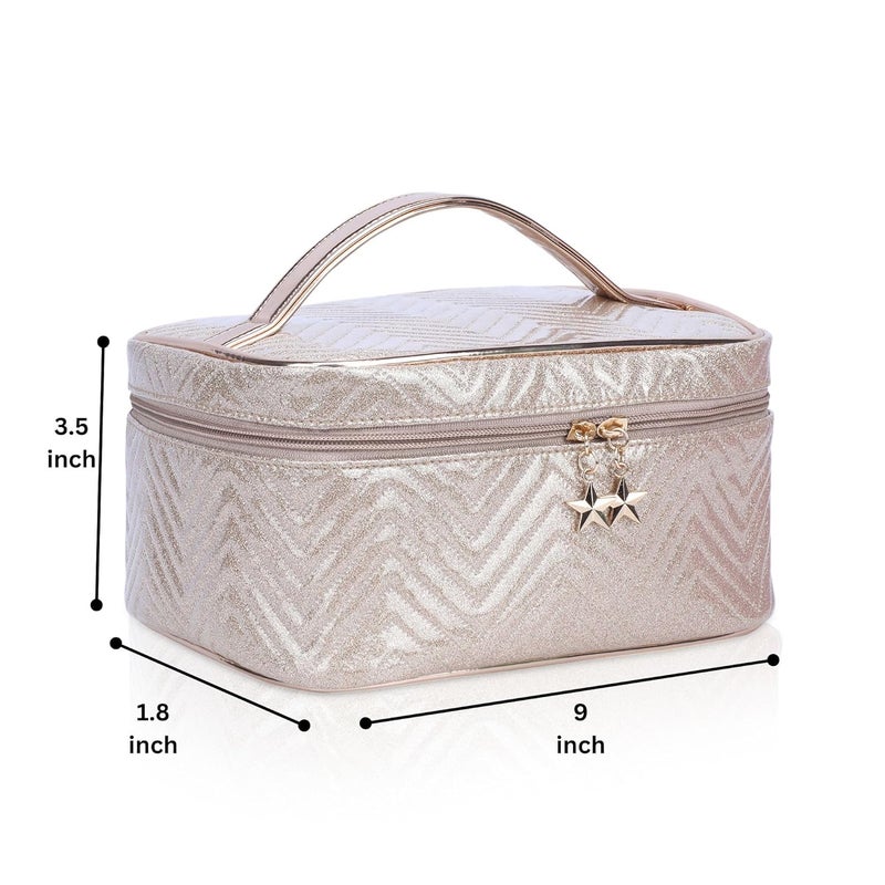 FADAK Glitter Makeup Organizer Bag with Detachable Pouch 25 x 14 x 14 cm Pink - Image 5