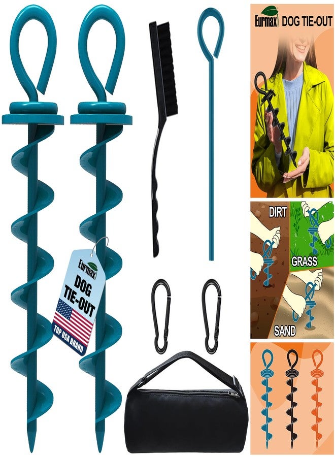 Eurmax USA Heavy Duty Dog Tie Out Stake for Large Dogs up to 210 lbs,Dog Stakes Outside,Ground Anchor for Dog Leash,Runner Cable,Trampoline Stakes(2,Medium,Navy Blue) - Image 1