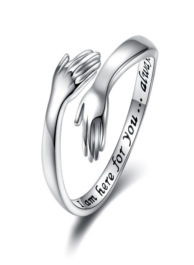 MANBU Sterling Silver Hug Ring for Women: Hugging Hands Adjustable Ring Support Jewelry Gifts - Image 1