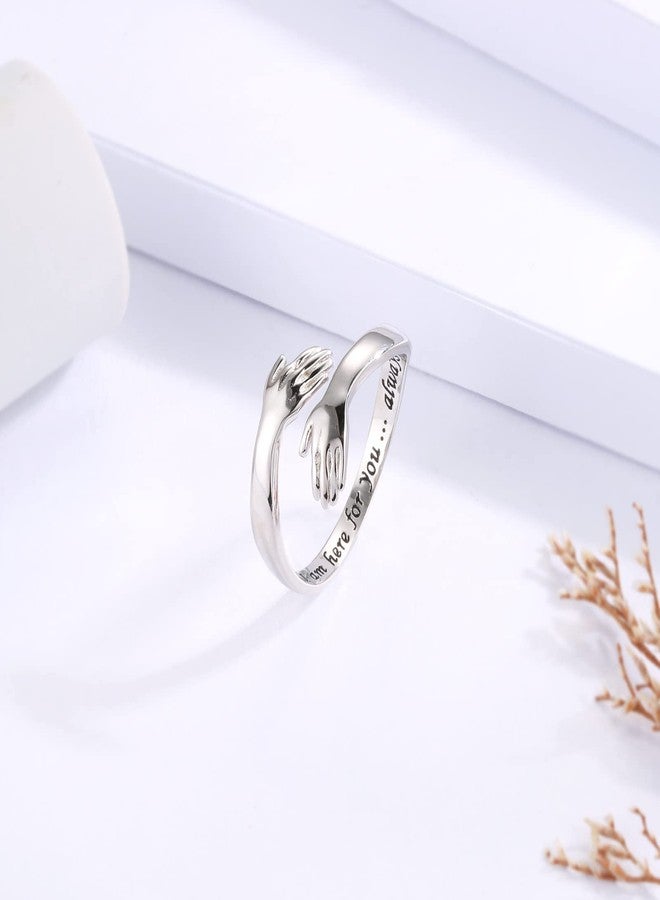 MANBU Sterling Silver Hug Ring for Women: Hugging Hands Adjustable Ring Support Jewelry Gifts - Image 4