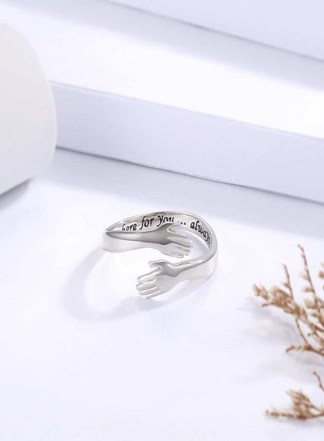 MANBU Sterling Silver Hug Ring for Women: Hugging Hands Adjustable Ring Support Jewelry Gifts - Image 5