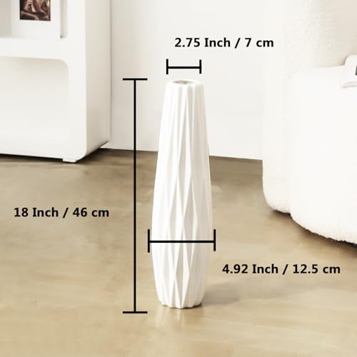 Tuioyoc White Tall Floor Vase, 28" Ceramic Decorative Large Vases for Living Room Decor Home Office Bedroom, Modern Big Standing Flower Vase with Glossy Glaze - Image 3