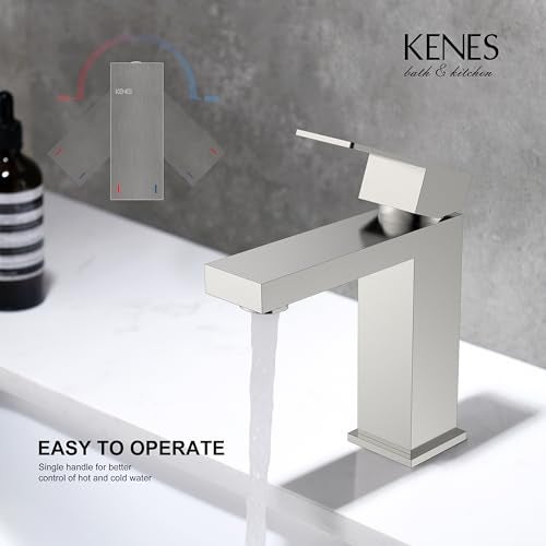 KENES Single Handle Bathroom Sink Faucet, Brushed Nickel Vanity Faucet for Bathroom Sink, with Pop Up Drain Stopper & Water Supply Lines LJ-9031 - Image 4