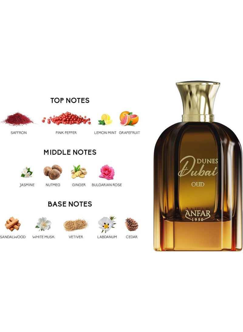 Anfar Dunes Dubai Oud Eau de Parfum 100ml – Long Lasting Unisex Spicy Woody Perfume with Saffron, Pink Pepper & Mint - Image 3