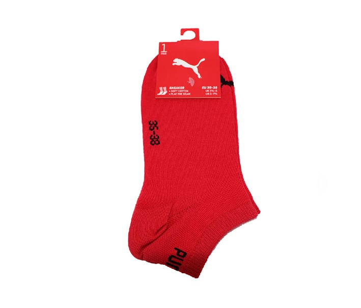 PUMA Unisex Sneaker Sock, Red and Black 