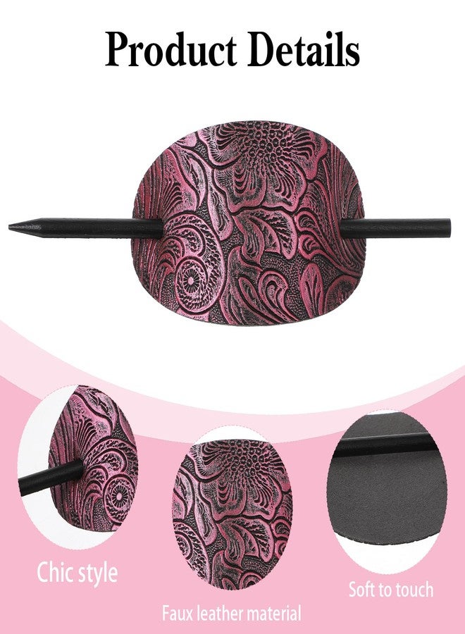cobee 6 Pcs Leather Hair Barrettes with Stick, Vintage Ponytail Holders Handmade Hair Barrettes with Wood Slide Stick Bohemian Hairpin Square Shape Hairs Accessories for Women - Image 3
