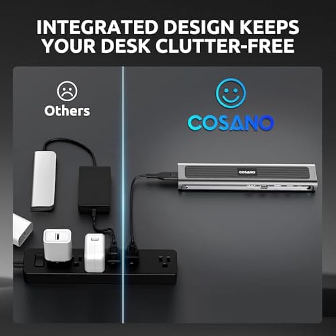 COSANO 100W MACBOOK PRO DOCKING STATION - ALUMINUM MAC MINI STAND & USB-C HUB WITH 4K HDMI - UNIVERSAL DOCK FOR APPLE DEVICES WITH 100W BUILT-IN POWER + DOUBLE-ENDED USB-C CABLE + AC POWER CABLE - Image 2