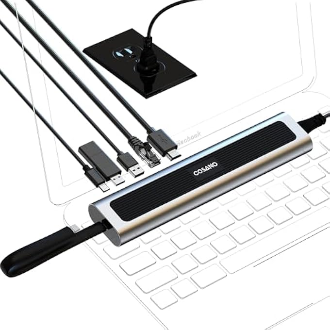 COSANO 100W MACBOOK PRO DOCKING STATION - ALUMINUM MAC MINI STAND & USB-C HUB WITH 4K HDMI - UNIVERSAL DOCK FOR APPLE DEVICES WITH 100W BUILT-IN POWER + DOUBLE-ENDED USB-C CABLE + AC POWER CABLE - Image 1