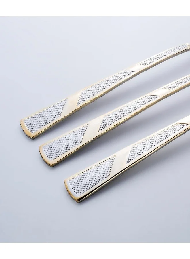 كويزين أرت طقم ملاعق حلوى ستانلس ستيل CT-ELS/CS Berger Elsa - 3 قطع، ملاعق قهوة صغيرة للمنزل والحفلات والمطاعم، فضي بتصميم ذهبي وحافة مربعة