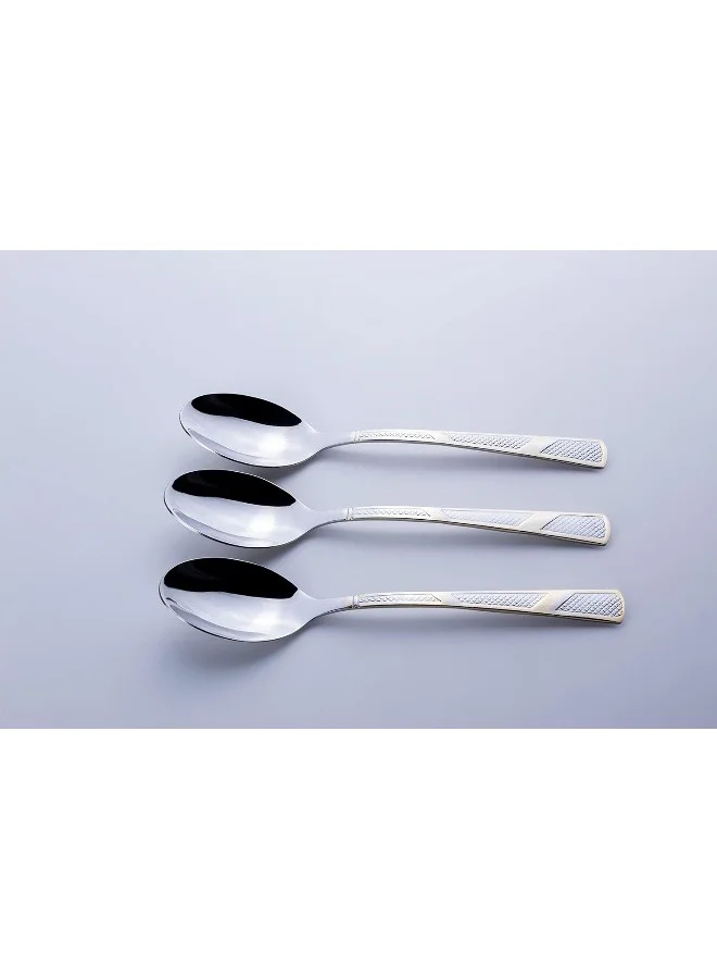 كويزين أرت طقم ملاعق حلوى ستانلس ستيل CT-ELS/CS Berger Elsa - 3 قطع، ملاعق قهوة صغيرة للمنزل والحفلات والمطاعم، فضي بتصميم ذهبي وحافة مربعة