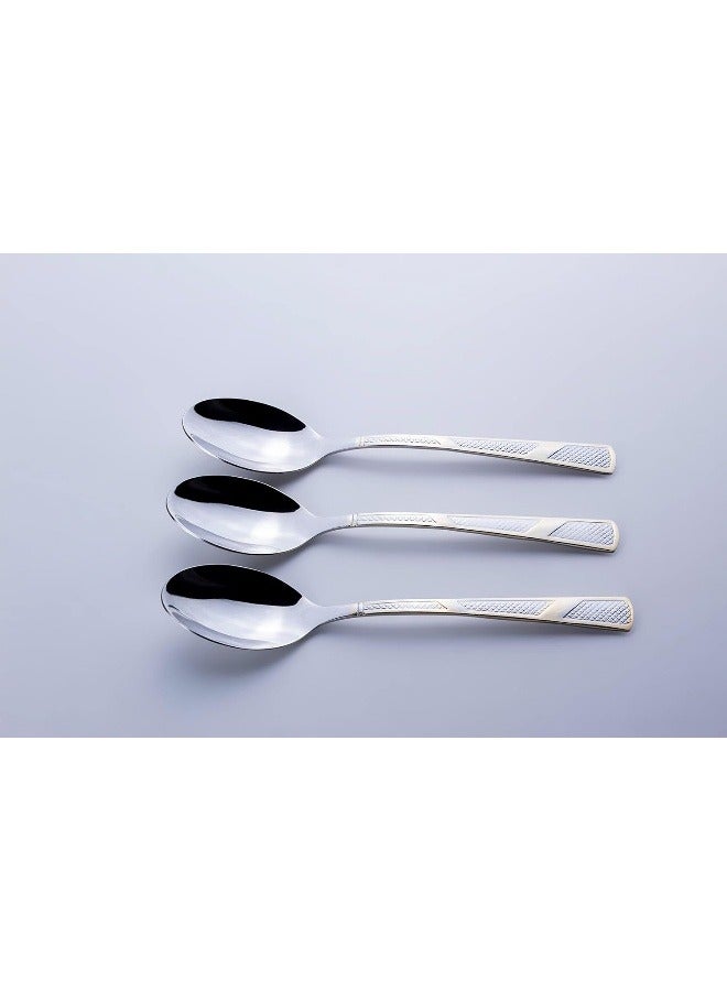 كويزين أرت ملاعق حلويات ستانلس ستيل إلسا من سي تي-إلسسي إس،  قطع، ملاعق قهوة صغيرة للمنزل والحفلات والمطاعم، فضي بحواف مربعة وتصميم ذهبي - Image 1