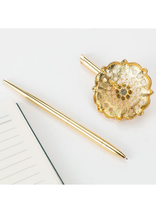 GSHLLO 2 Pcs Wedding Pens Guest Book Signing Pens Metal Writing Ballpoint Pens With Hollow Round Holder For Party Engagement Business Golden - Image 5