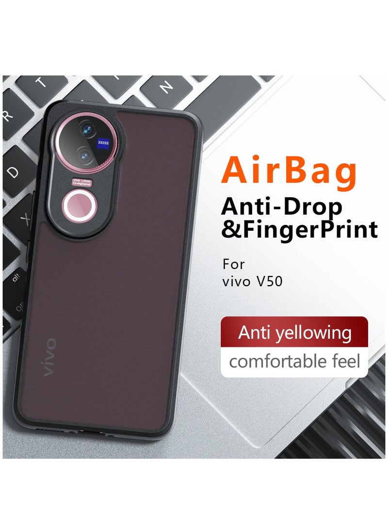 [1+1 Sets] For vivo V50 5G Case Cover & Screen Protector Frosted Translucent Back Protective Slim Phone Cover, Anti-Fingerprints, Anti-Fall Drop Protection，Tempered Flims - Image 3