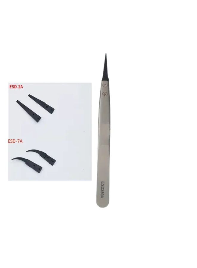 1 ESD Anti Static Precision Tweezers With 2 Adapters Heavy Duty Metal For Electronics - Image 1