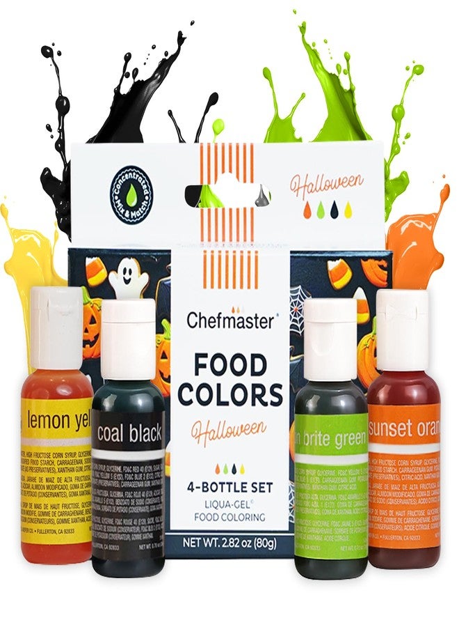 Chefmaster - Halloween Colors Liqua-Gel Food Coloring Kit - Water-Based Food Coloring Gel - 4 Pack - Highly Pigmented, Create Vividly Colored Desserts, Easy-To-Blend Formula - Made in the USA - Image 1