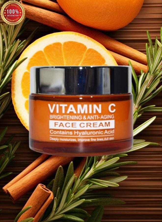 PYRON Vitamin C Brightening And Anti Aging Face Cream Contains Hyaluronic Acid Deeply Moisturizes Improve Fine Lines Dull Skin 50 Grams - Image 2