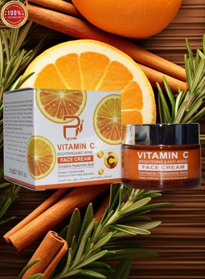 PYRON Vitamin C Brightening And Anti Aging Face Cream Contains Hyaluronic Acid Deeply Moisturizes Improve Fine Lines Dull Skin 50 Grams - Image 1