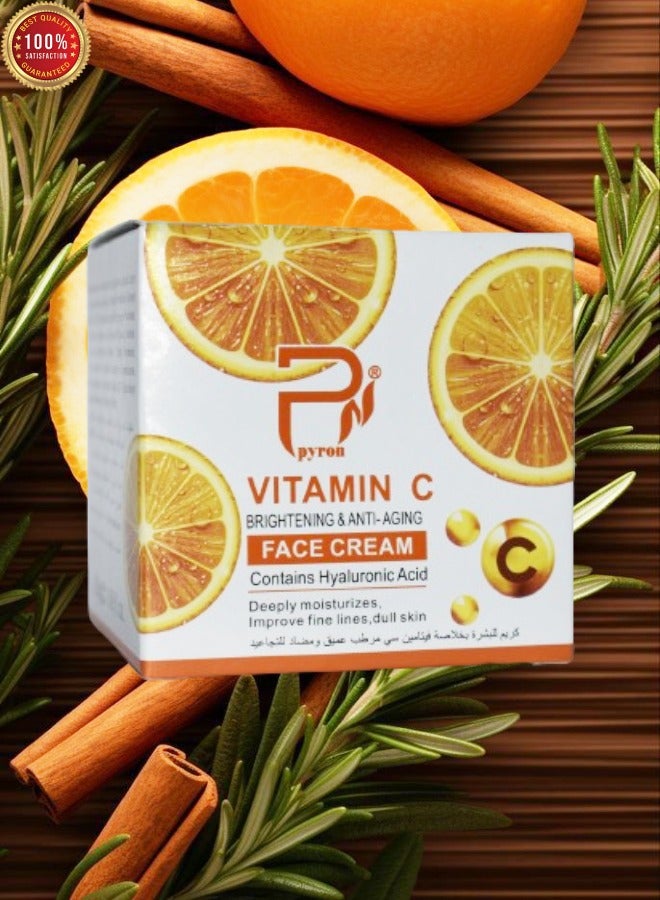 PYRON Vitamin C Brightening And Anti Aging Face Cream Contains Hyaluronic Acid Deeply Moisturizes Improve Fine Lines Dull Skin 50 Grams - Image 3